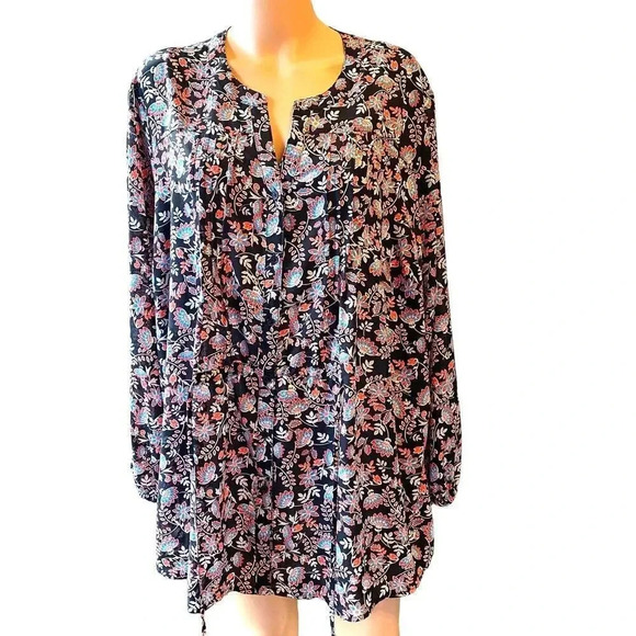 Terra & Sky Tops - Terra & Sky Boho floral print summer  Tunic top Blouse Women plus 2X (20-22W)